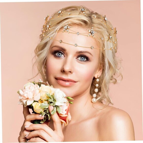 Gold Rhinestone Star Crown Alloy Hairband Bridal Tiara Wedding Jewelry for Women main image 7